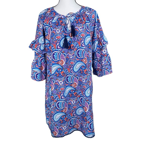 Simply Southern Blue Paisley Bell Sleeve Dress - Picture 2 of 8